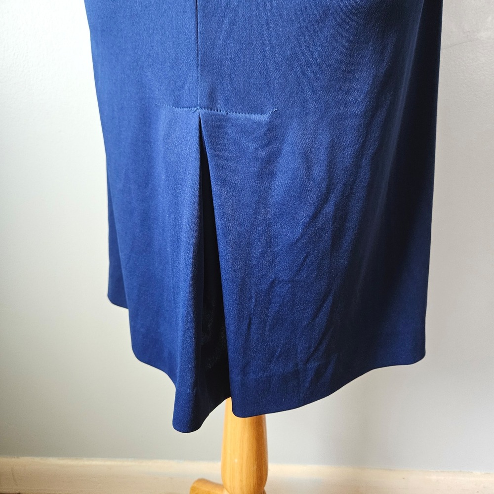 Vtg 1970s Femme of Dallas Royal Blue Shift Column Dress Sheer Chiffon Sleeve M - Picture 3 of 9